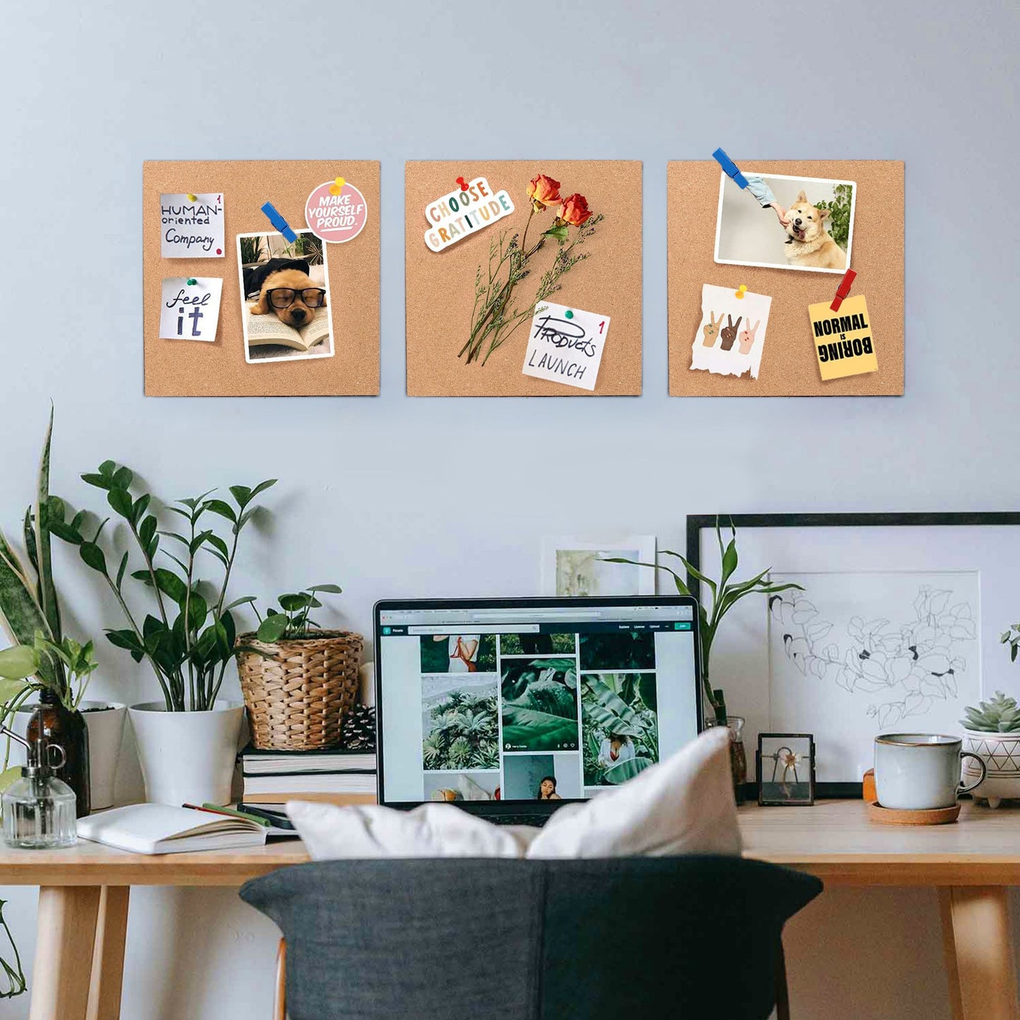 Cork Board 1/2" Thickness, with Push Pins, Frameless Cork Bulletin Board with Ultra Self Adhesive Backing