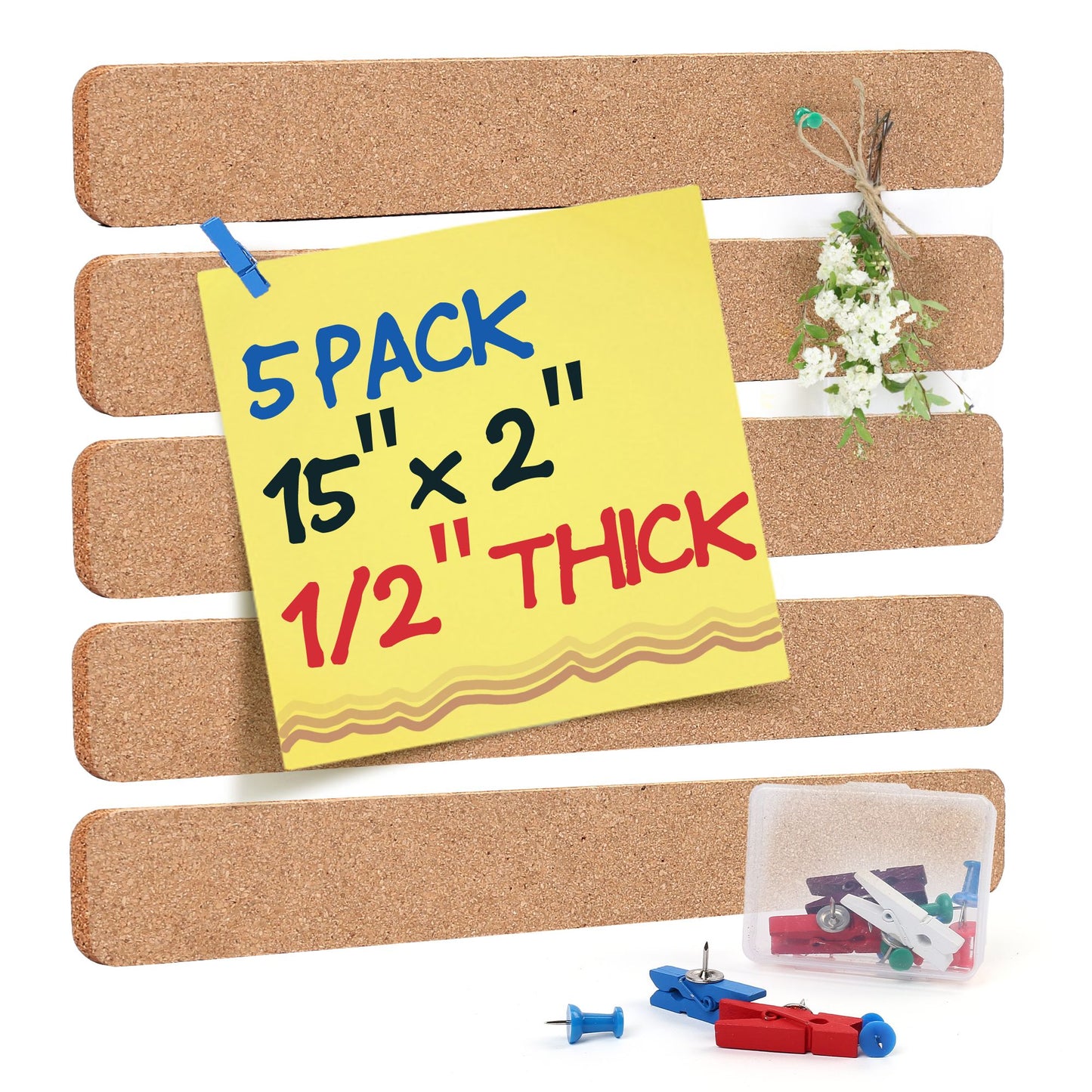 Cork Board 1/2" Thickness, with Push Pins, Frameless Cork Bulletin Board with Ultra Self Adhesive Backing