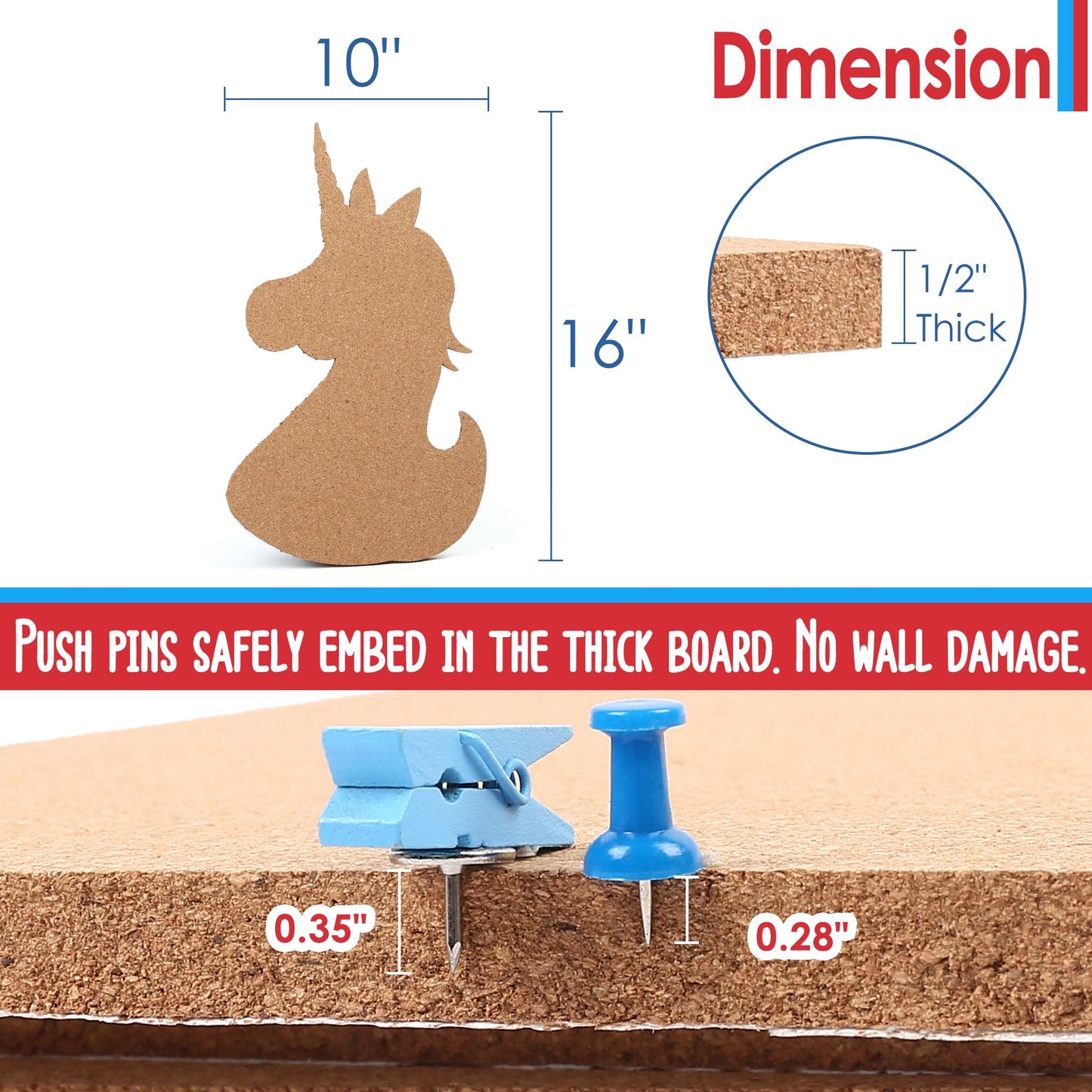 LotFancy Cork Bulletin Board for Wall, Home Kitchen Office, Unicorn Design, 10 x 16 in