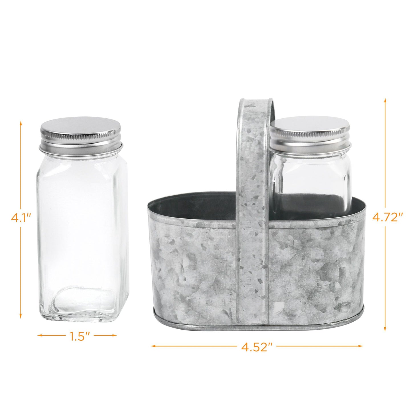 LotFancy Salt and Pepper Shakers Set, Glass Bottles with Galvanized Caddy Holder, Farmhouse Style for Kitchen Table, Home Decor