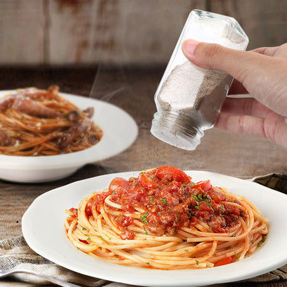 LotFancy Farmhouse Salt and Pepper Shakers Set with Lid, Glass Bottles with Galvanized Caddy Holder