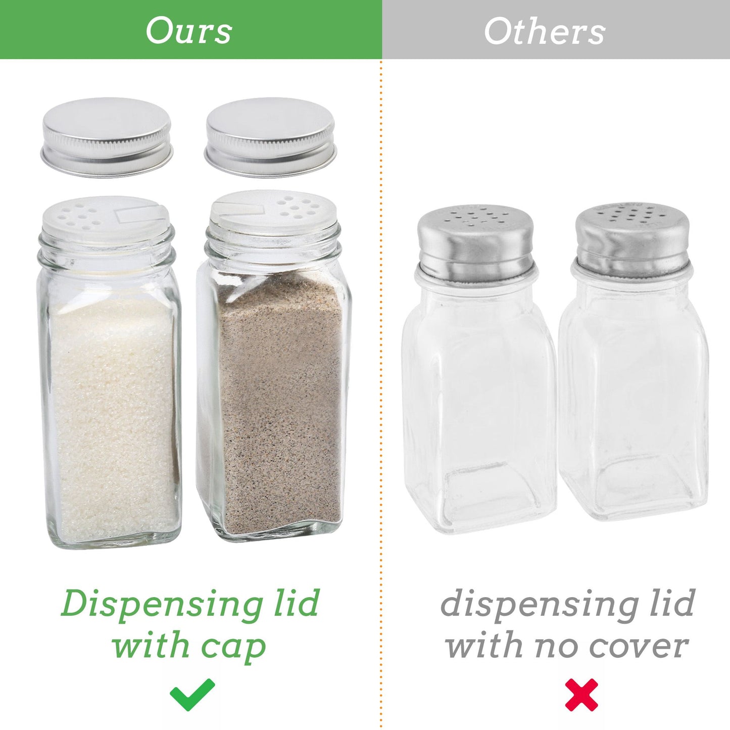 LotFancy Farmhouse Salt and Pepper Shakers Set with Lid, Glass Bottles with Galvanized Caddy Holder