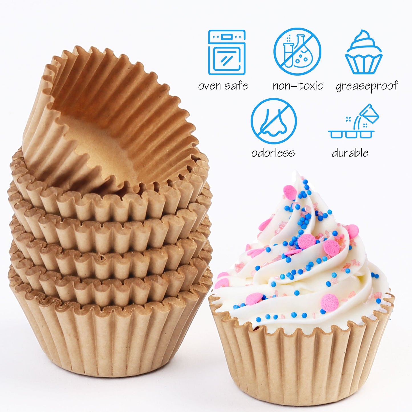 LotFancy Cupcake Liners 500-Count, Small Muffin Liners, Greaseproof Paper Baking Cups, Cupcake Wrappers for Birthday, Holidays, No Smell, Bottom 1.25 inch Width