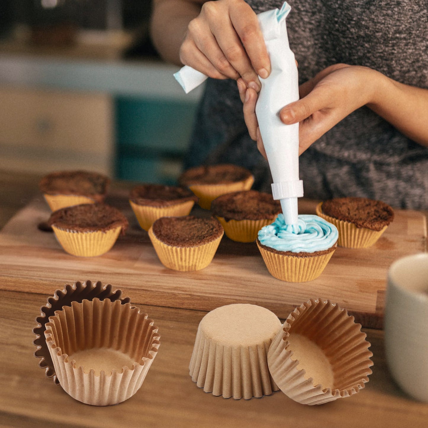 LotFancy 500Pcs Mini Cupcake Liners, Muffin Baking Cup, Small Cupcake Wrappers, Brown