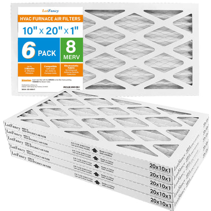 LotFancy 10x20x1 Air Filters, 6 Pack, MERV 8 Pleated HVAC AC Furnace Filters