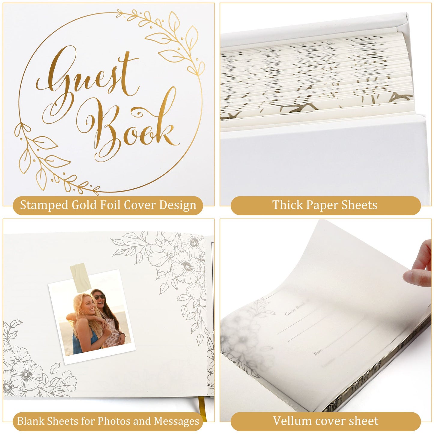 LotFancy Wedding Guest Book, Personalized Guest Book Reception, 128 Pages Thick Paper
