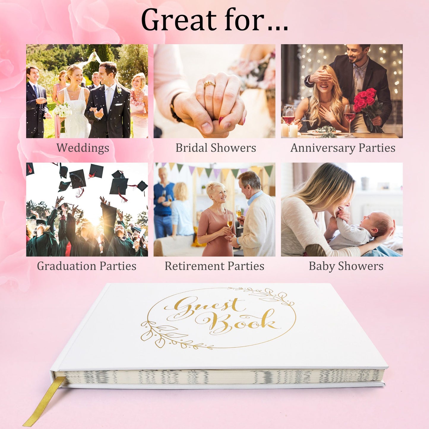 LotFancy Wedding Guest Book, Personalized Guest Book Reception, 128 Pages Thick Paper