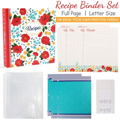 LotFancy Recipe Binder, with Blank Recipe Cards, Plastic Page Protectors, Tabbed Dividers, Labels - Kitchen Recipe Card Cookbook Binder Organizer Kit PMT