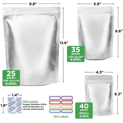 LotFancy Mylar Bags for Food Storage,  Resealable Foil Ziplock Bags
