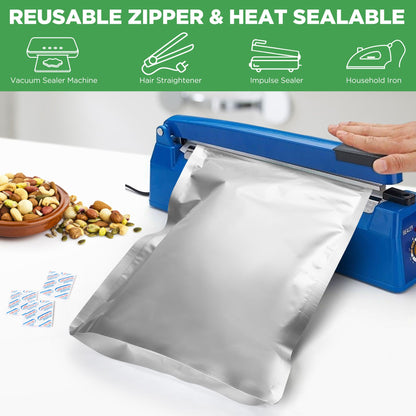 LotFancy Mylar Bags for Food Storage,  Resealable Foil Ziplock Bags