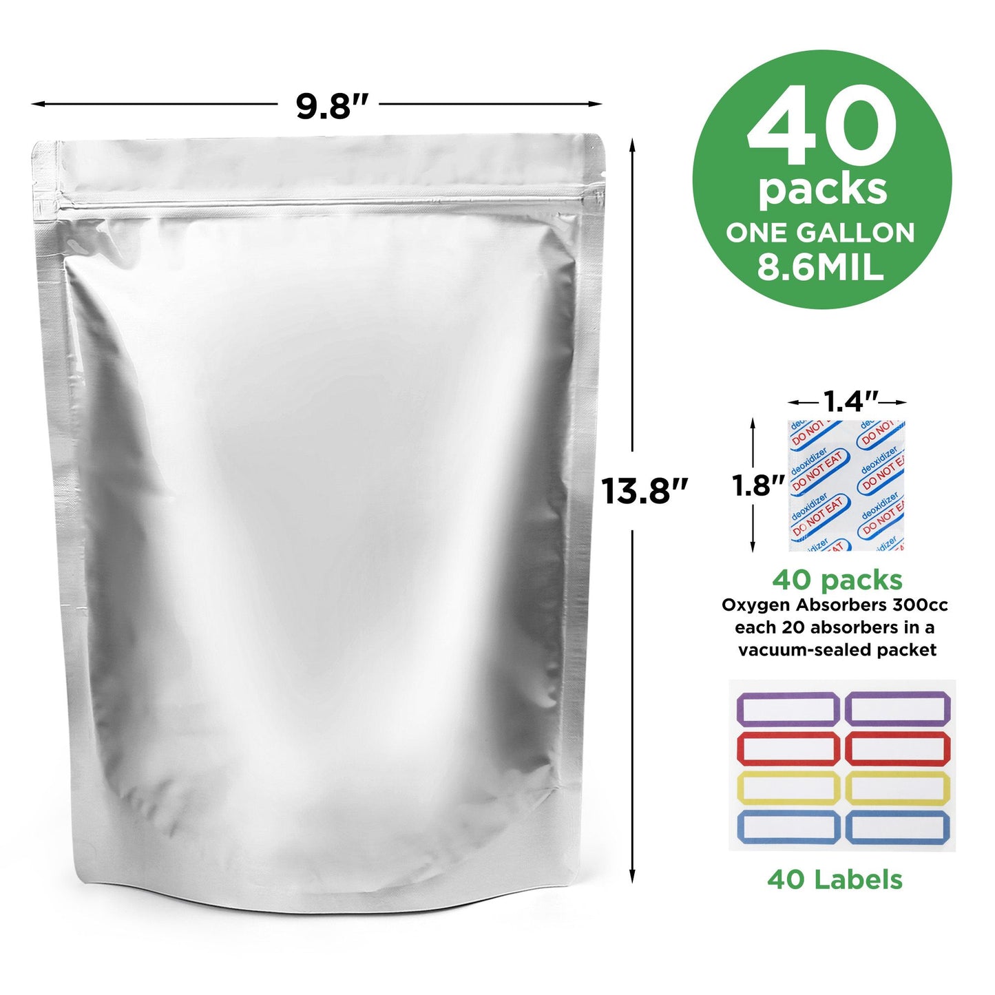 LotFancy Mylar Bags for Food Storage,  Resealable Foil Ziplock Bags