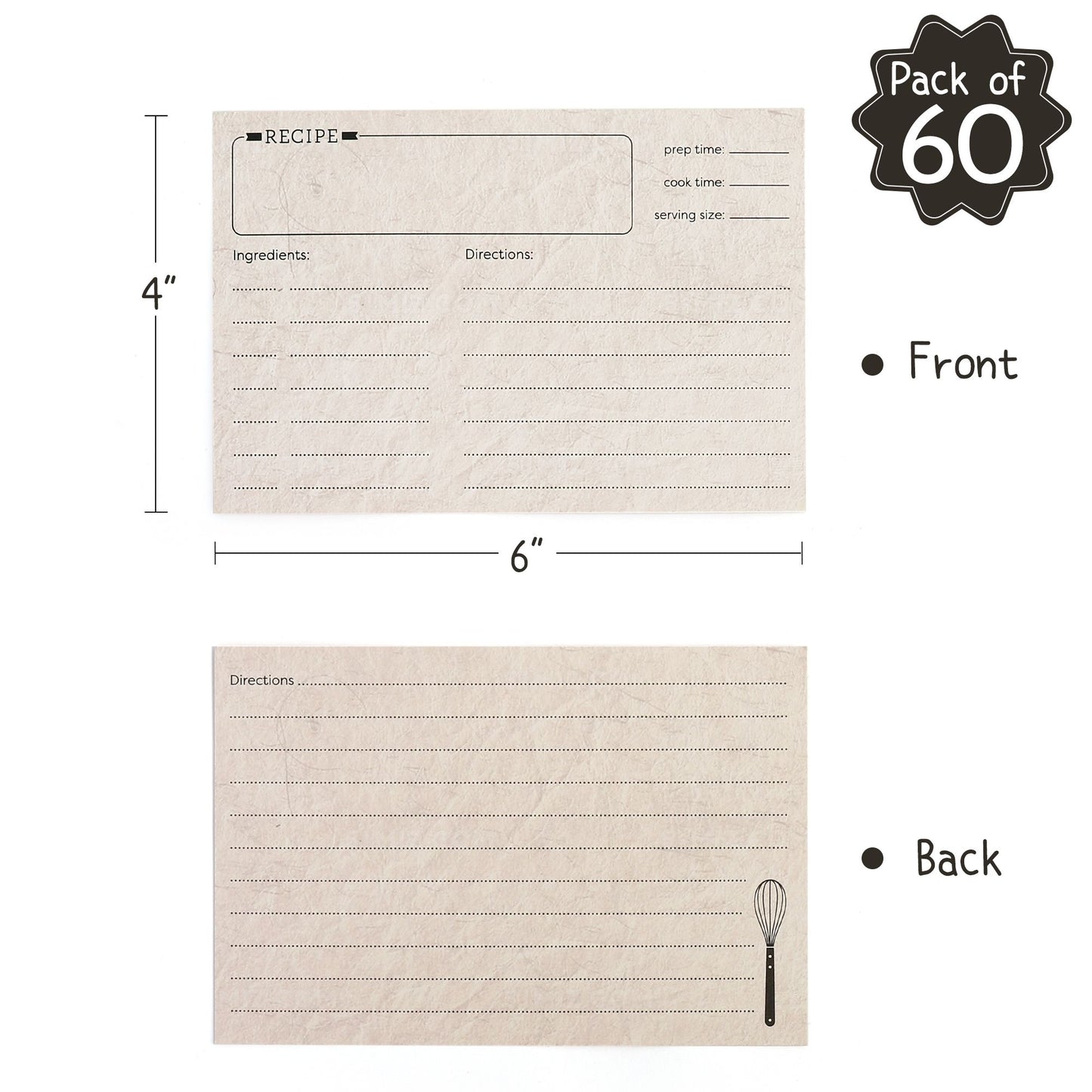 LotFancy Recipe Cards, 4x6 Inch, 60 Count, Double Sided, Blank Recipe Cardstock