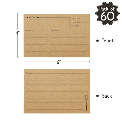 LotFancy 60 Count Recipe Cards, 4x6 in, Double Sided, Blank Recipe Cardstock,Brown