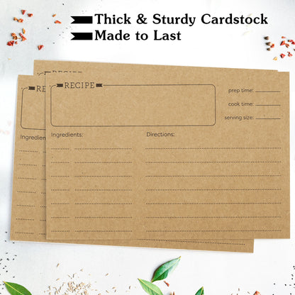LotFancy 60 Count Recipe Cards, 4x6 in, Double Sided, Blank Recipe Cardstock,Brown