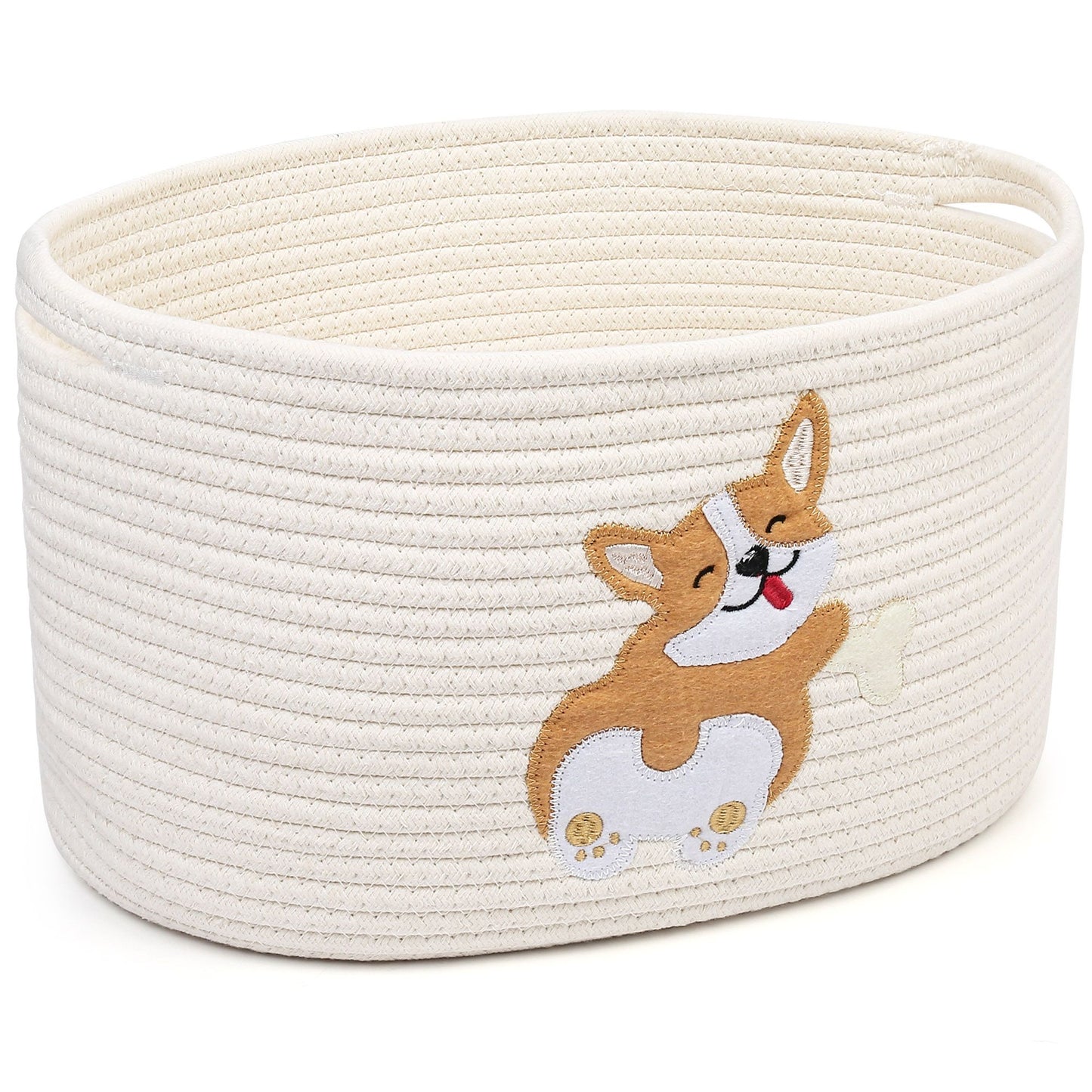 Prime Pets Cotton Rope Dog Toy Basket, Small Basket with Handles, Woven Storage Bin for Dogs Pets, 15x10x9 inch Pet Basket Container Holder for Toys PMT