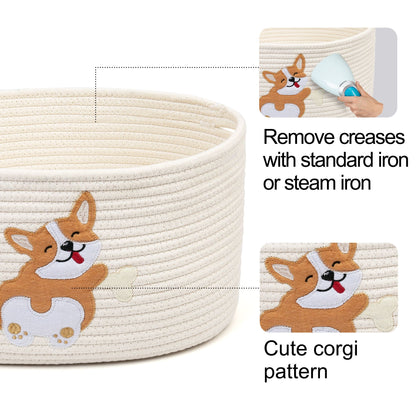 Prime Pets Cotton Rope Dog Toy Basket, Small Basket with Handles, Woven Storage Bin for Dogs Pets, 15x10x9 inch Pet Basket Container Holder for Toys PMT