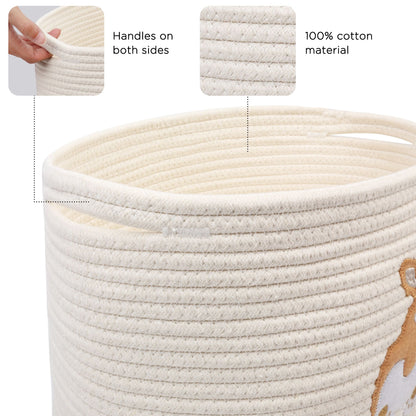 Prime Pets Cotton Rope Dog Toy Basket, Small Basket with Handles, Woven Storage Bin for Dogs Pets, 15x10x9 inch Pet Basket Container Holder for Toys PMT