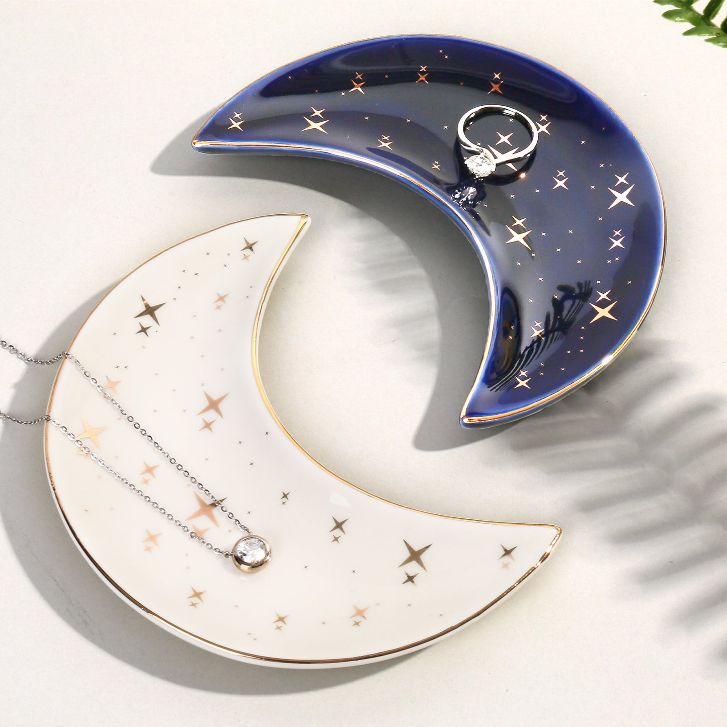 LotFancy Moon Ring Holder Dish, Ceramic Trinket Jewelry Tray for Earring Bracelet Necklace Wedding Engagement Gift