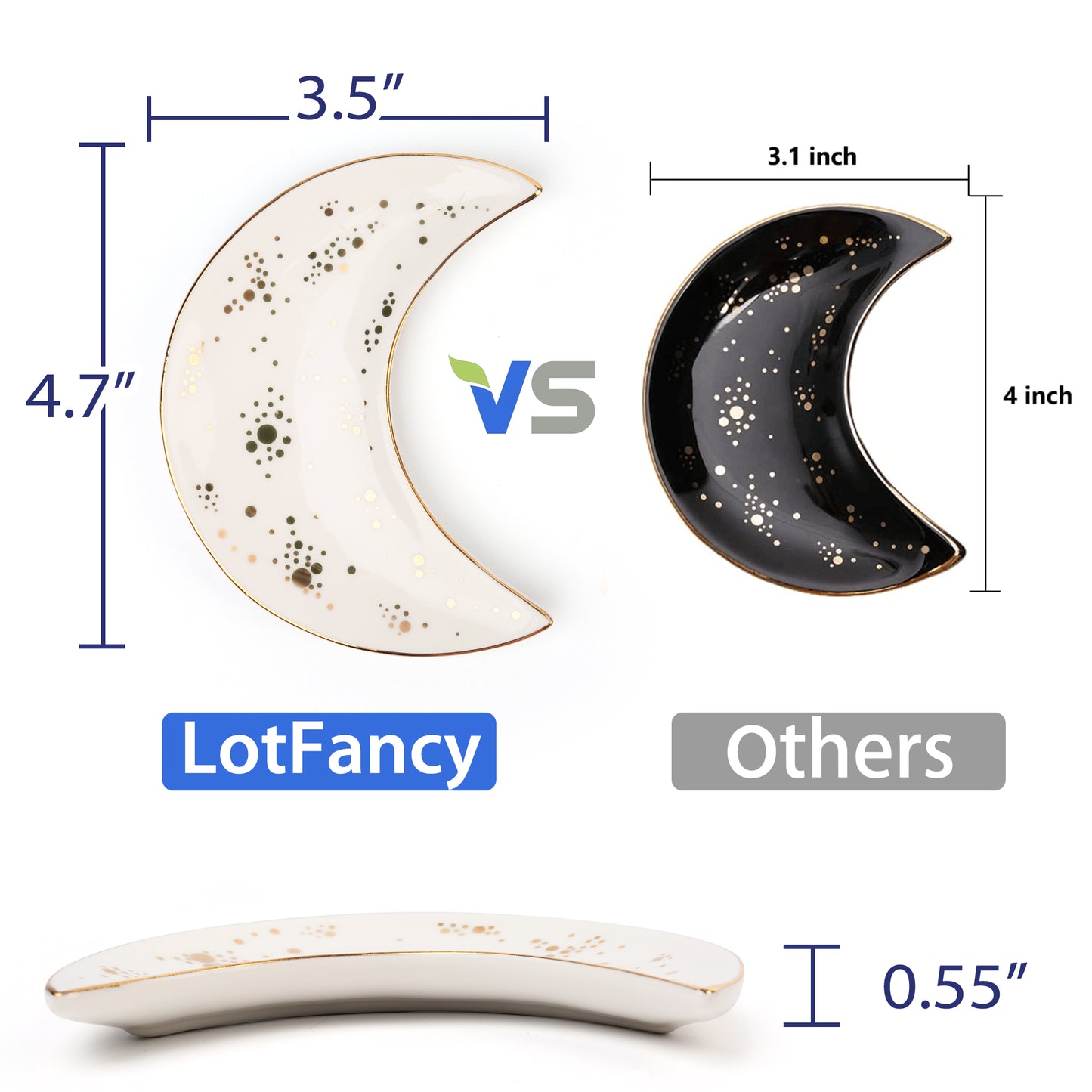 LotFancy Moon Ring Holder Dish, Ceramic Trinket Jewelry Tray for Earring Bracelet Necklace Wedding Engagement Gift