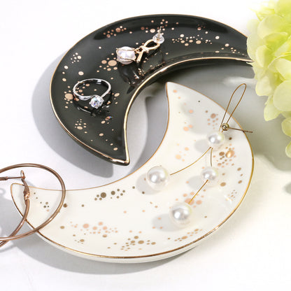 LotFancy Moon Ring Holder Dish, Ceramic Trinket Jewelry Tray for Earring Bracelet Necklace Wedding Engagement Gift