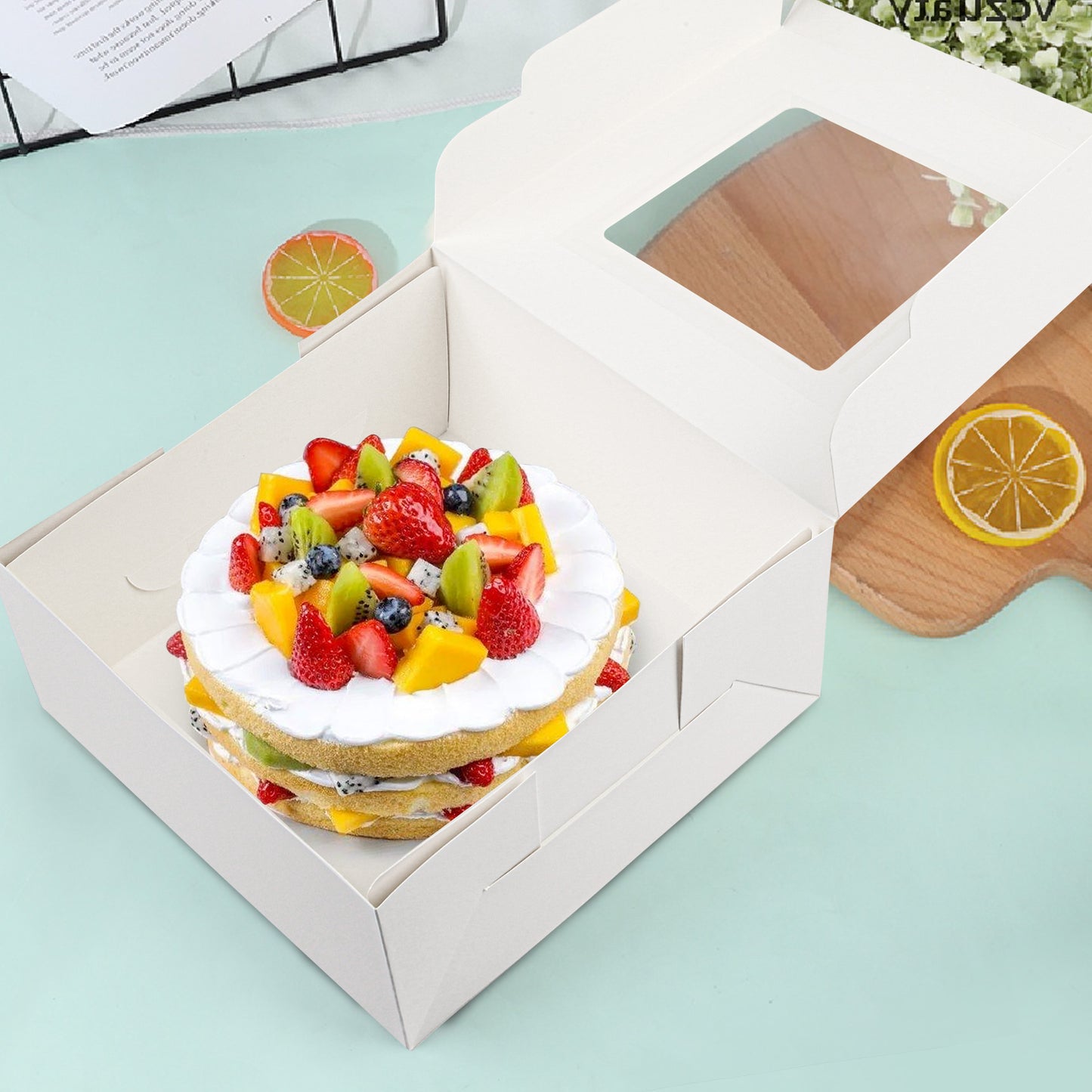 LotFancy Cake Boxes, 10 x 10 x 5 inch, 30 Pcs, 15 Disposable Paper Cake Carrier with 15 Round Board, White Bakery Boxes with Window, Treat Box Container for Pie, Donut, Cookie, Pastry