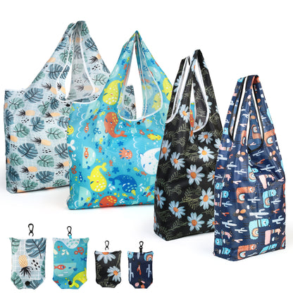 LotFancy Reusable Grocery Bags, Foldable Shopping Bags with Attached Pouch, Waterproof Nylon Grocery Bags