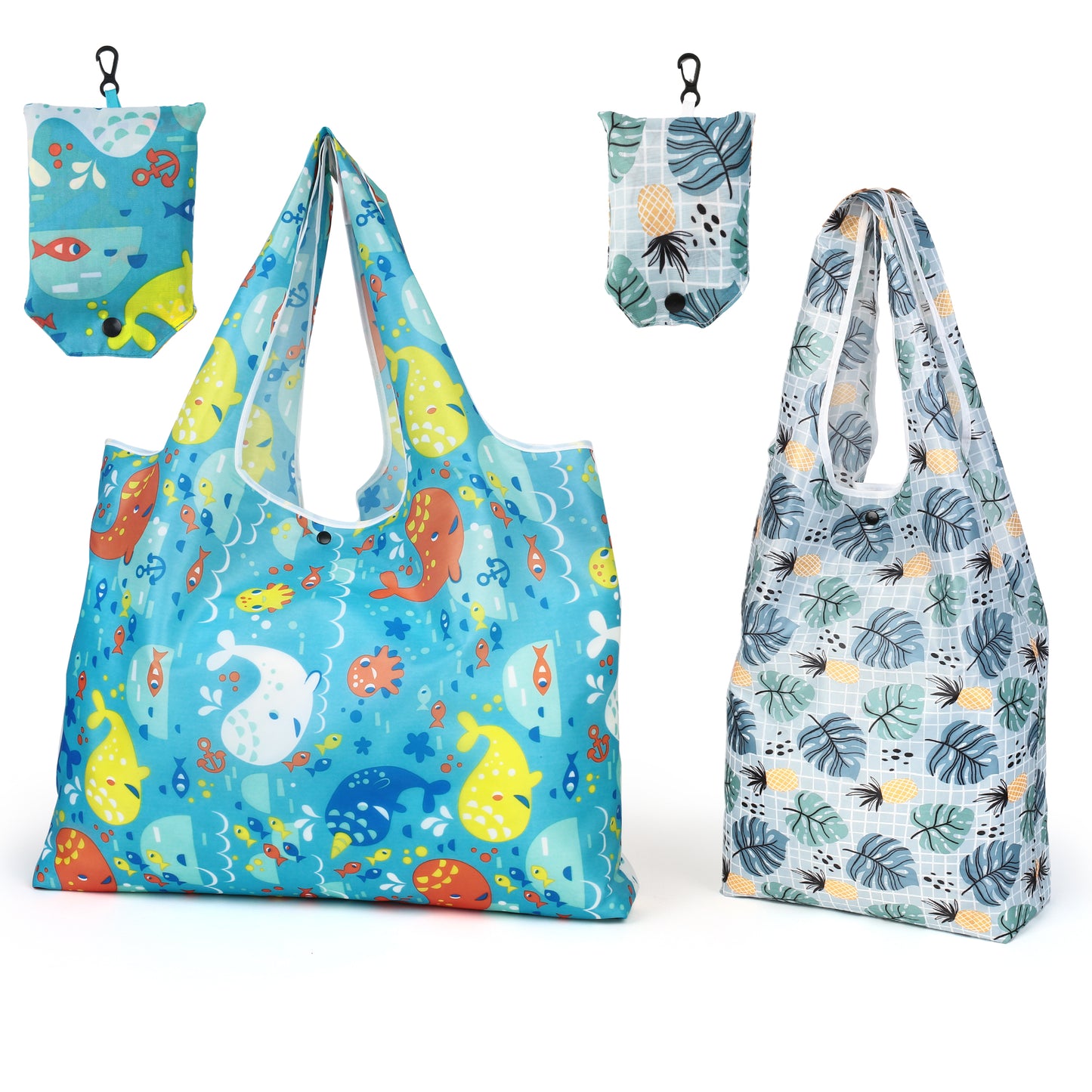 LotFancy Reusable Grocery Bags, Foldable Shopping Bags with Attached Pouch, Waterproof Nylon Grocery Bags