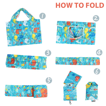 LotFancy Reusable Grocery Bags, Foldable Shopping Bags with Attached Pouch, Waterproof Nylon Grocery Bags