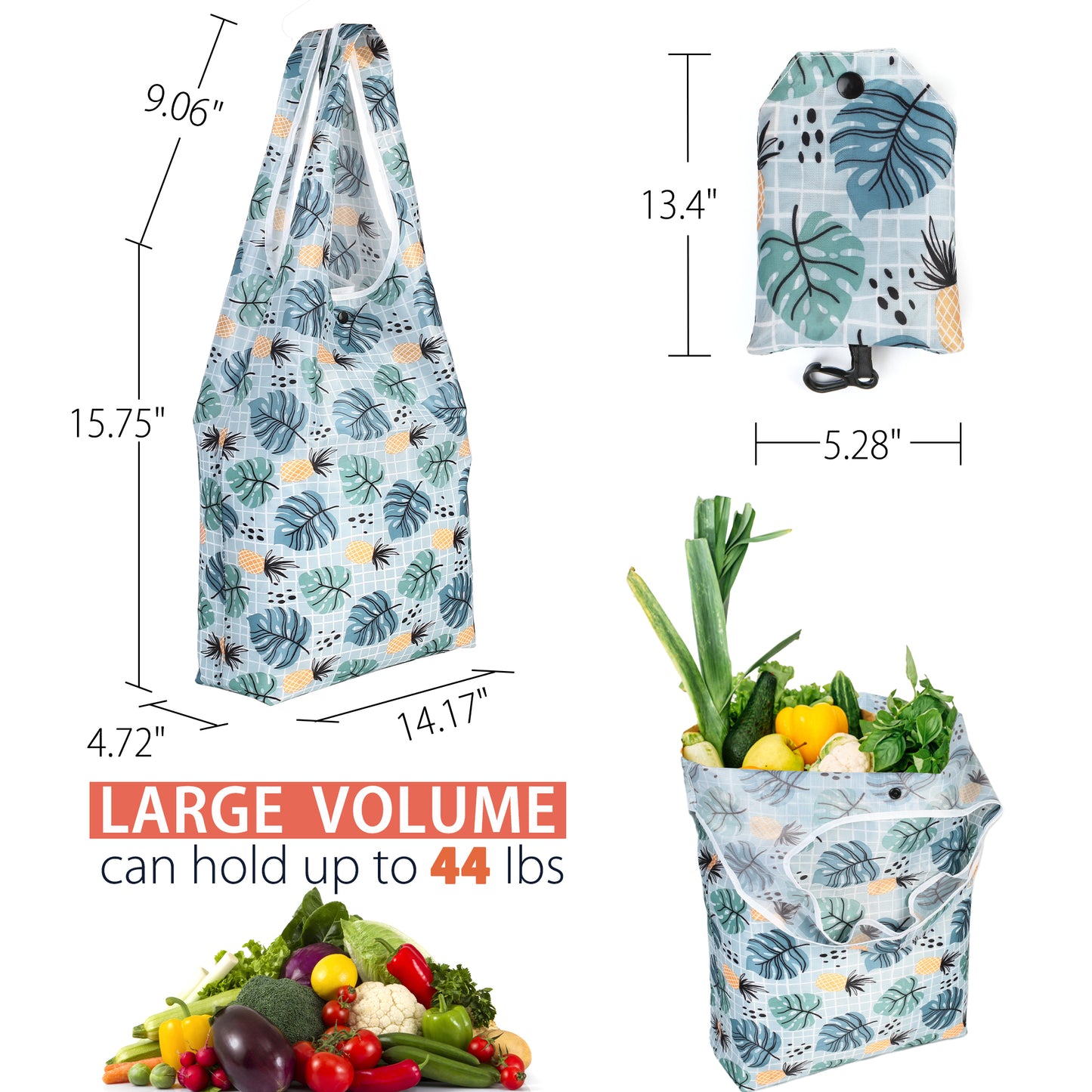 LotFancy Reusable Grocery Bags, Foldable Shopping Bags with Attached Pouch, Waterproof Nylon Grocery Bags