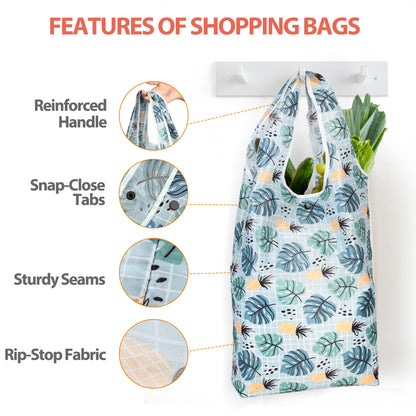 LotFancy 2 Reusable Grocery Bags, Nylon XL L Shopping Bags with Pouch