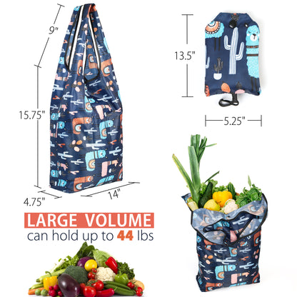 LotFancy Reusable Grocery Bags, Foldable Shopping Bags with Attached Pouch, Waterproof Nylon Grocery Bags
