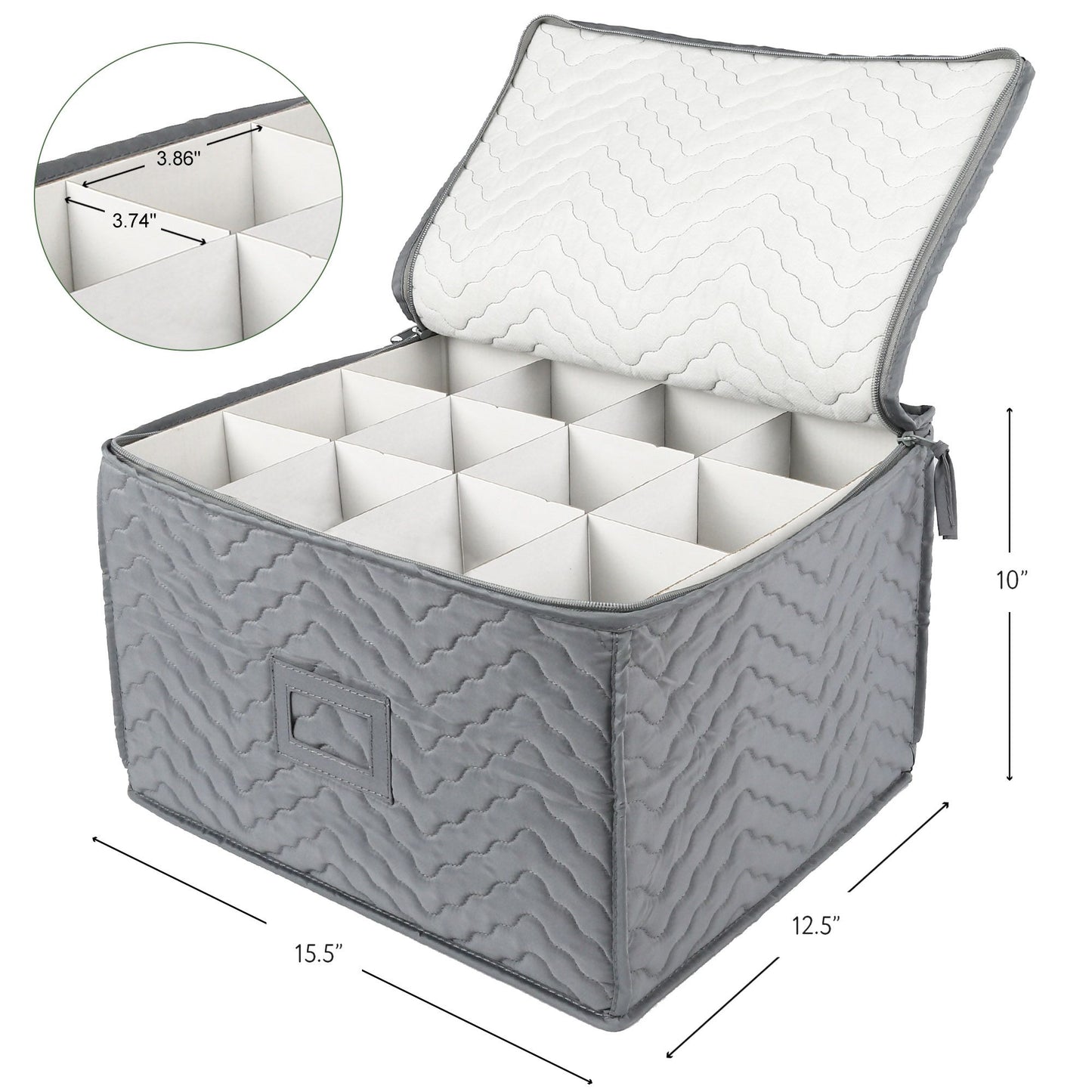 LotFancy 2Pcs Stemware Storage Containers for 24 Wine Glasses, Deluxe Quilted Storage Case, Gray