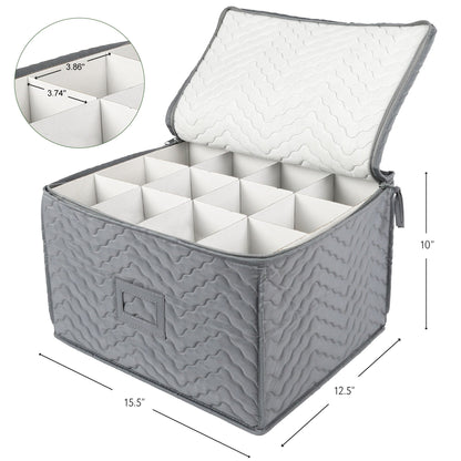 LotFancy 2Pcs Stemware Storage Containers for 24 Wine Glasses, Deluxe Quilted Storage Case, Gray