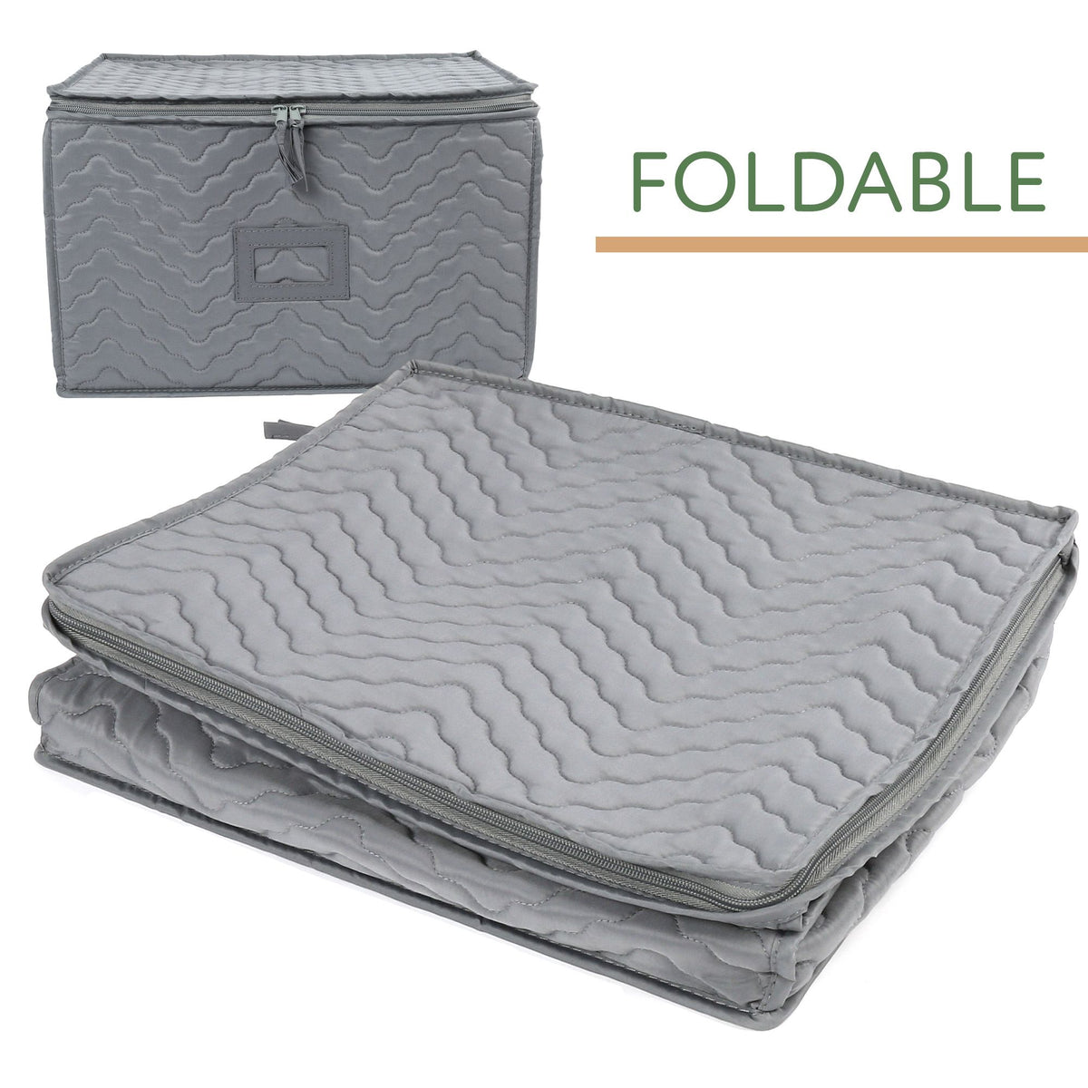 LotFancy 2Pcs Stemware Storage Containers for 24 Wine Glasses, Deluxe Quilted Storage Case, Gray