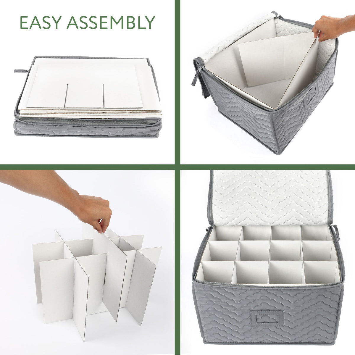 LotFancy 2Pcs Stemware Storage Containers for 24 Wine Glasses, Deluxe Quilted Storage Case, Gray