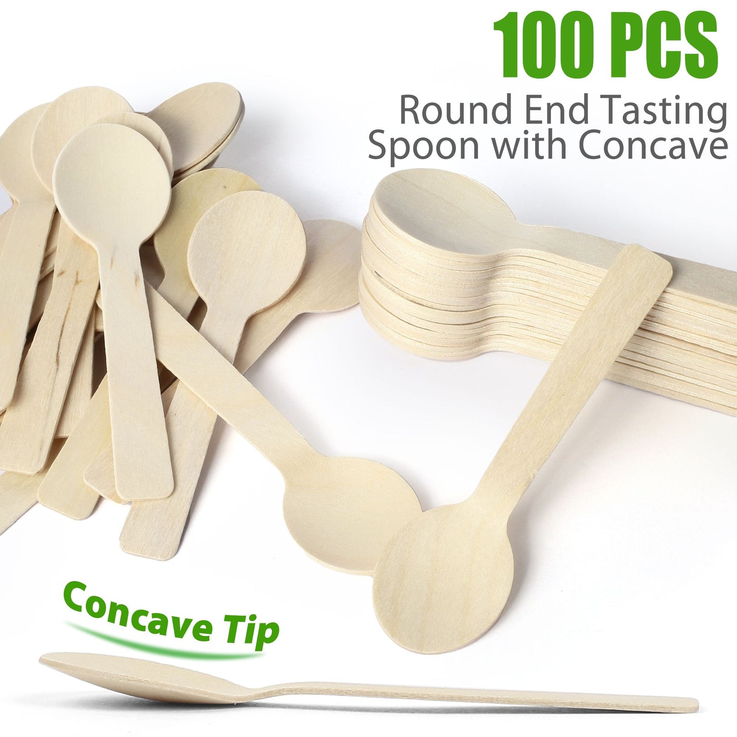 LotFancy 100 Mini Disposable Wooden Spoons, 4 in Compostable Small Tasting Sampling Spoons