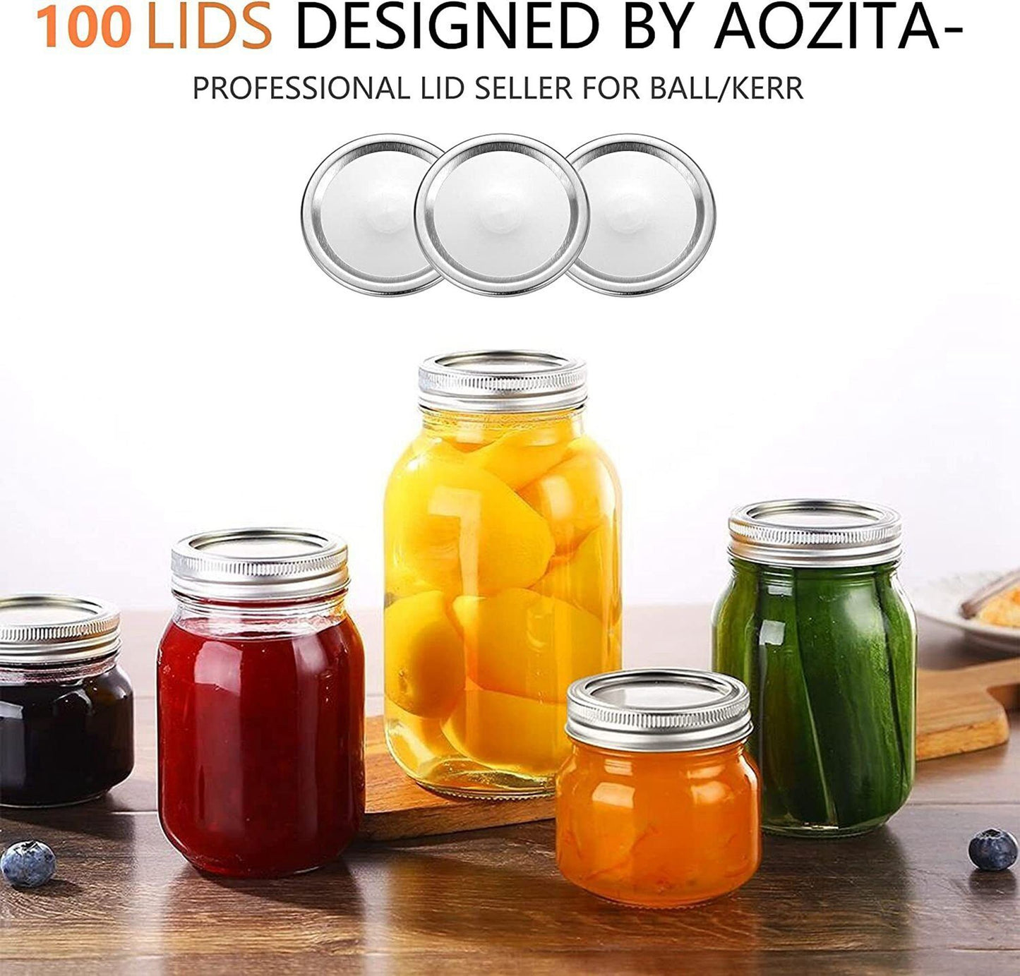 Canning Lids Wide Mouth, 114-Count, Mason Jar Lids for Ball, Kerr Jars, Split-Type Airtight Leakproof, Food Grade Material, Thick Metal Canning Tops, 100% Fit for Large Mouth Jars