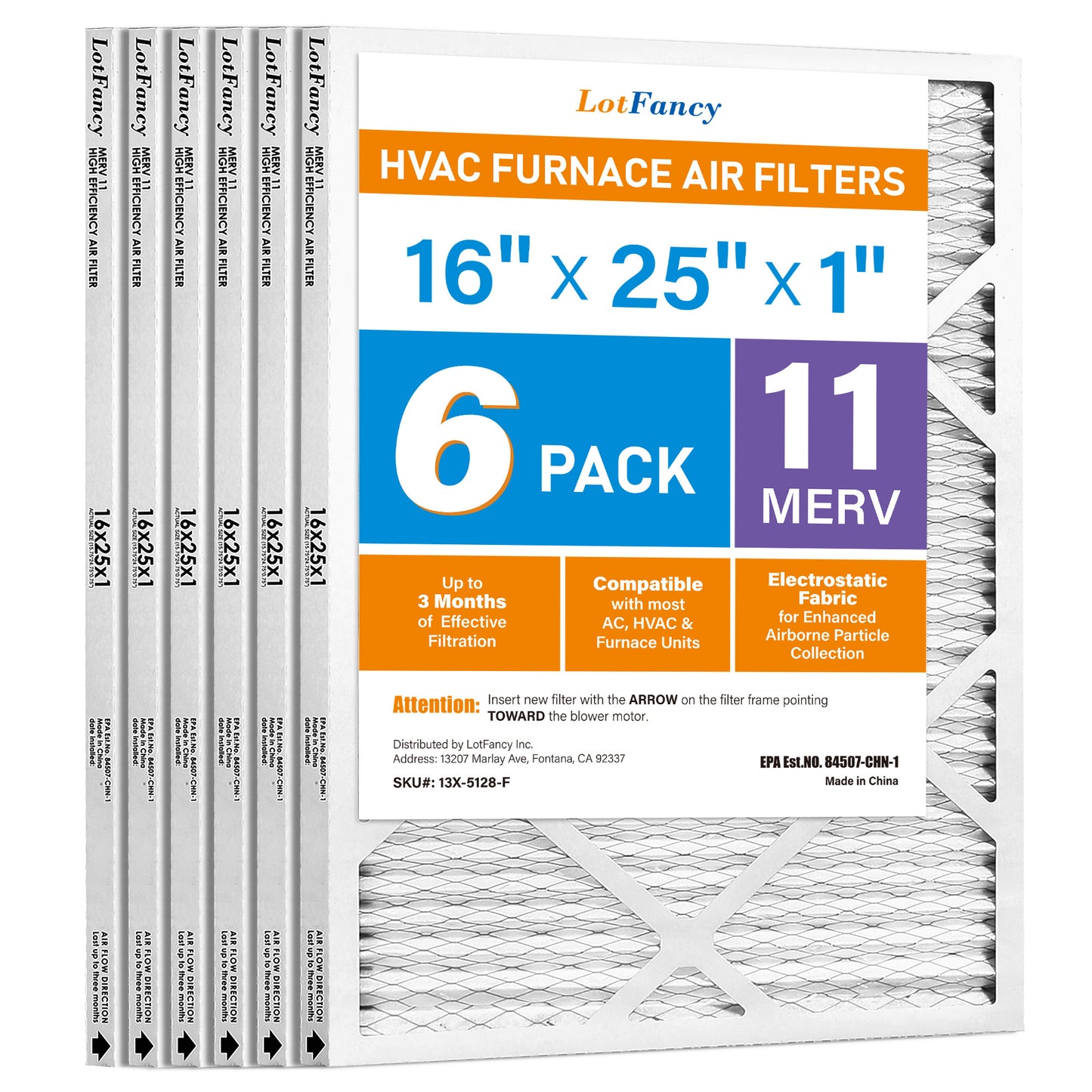 LotFancy 12x24x1 Air Filters, 6 Pack, MERV 8 Pleated AC Furnace Filters