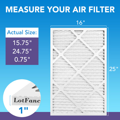 LotFancy 16x25x1 Air Filters, MERV 11 Pleated HVAC AC Furnace Air Filters, 6 Pack
