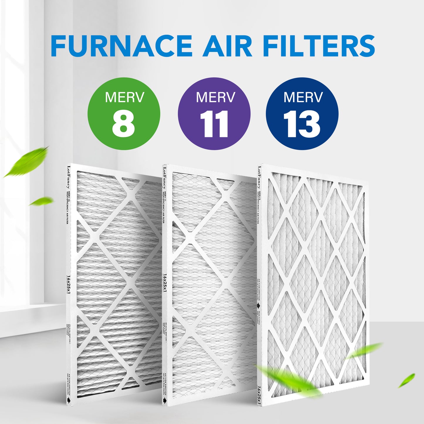 LotFancy 16x25x1 Air Filters, MERV 11 Pleated HVAC AC Furnace Air Filters, 6 Pack