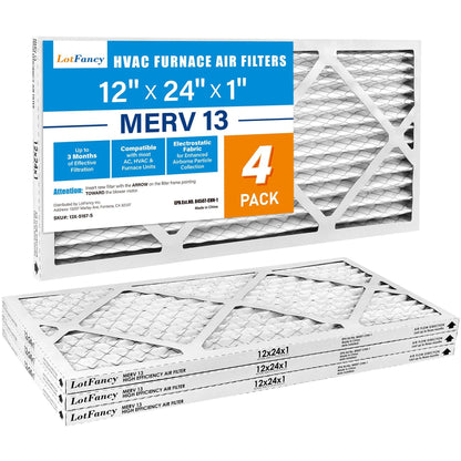 LotFancy 12x24x1 Air Filters, MERV 13 Pleated HVAC AC Furnace Air Filters, 4 Pack