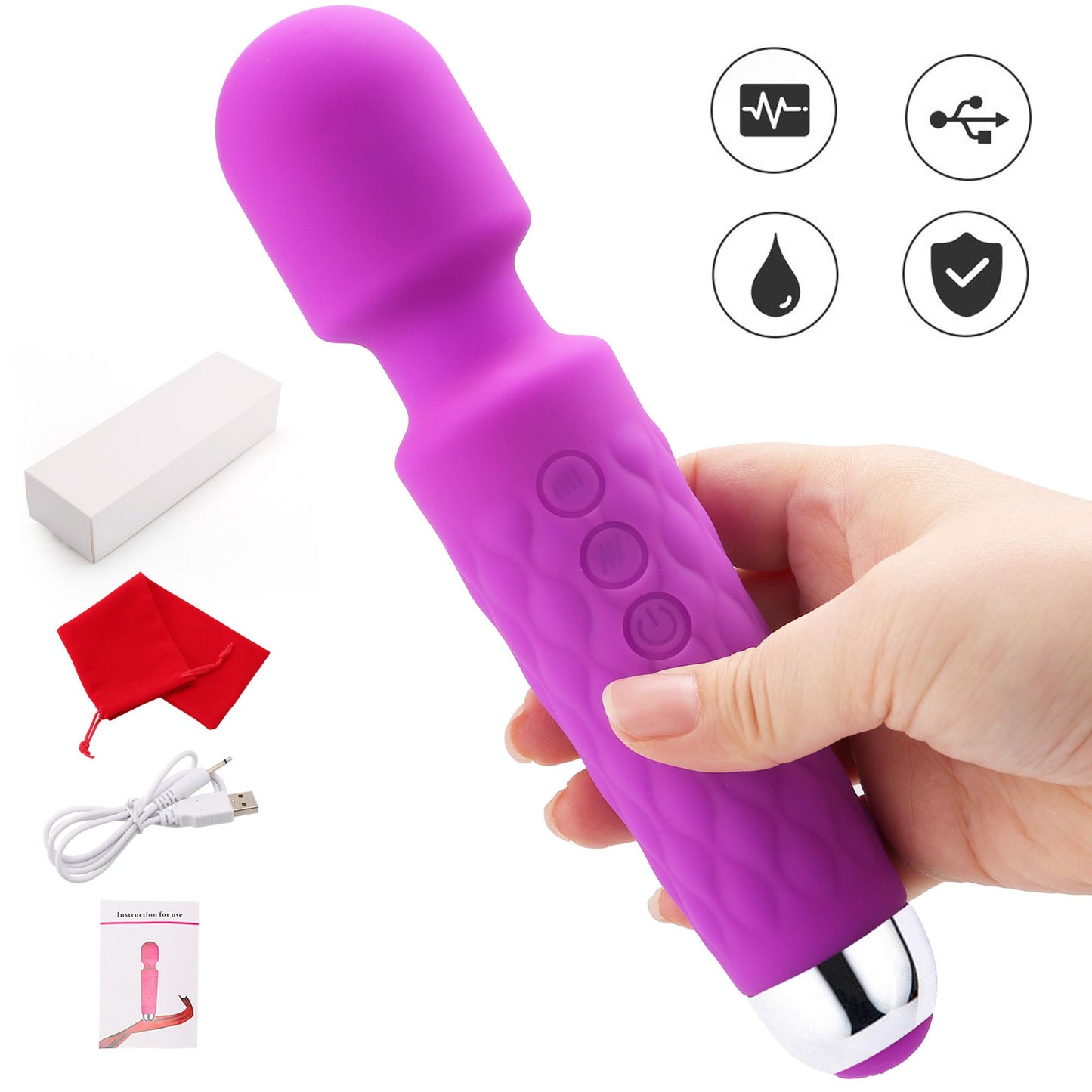 LotFancy Wand Massager for Women, Rechargeable Handheld Massager for Neck Shoulder Back