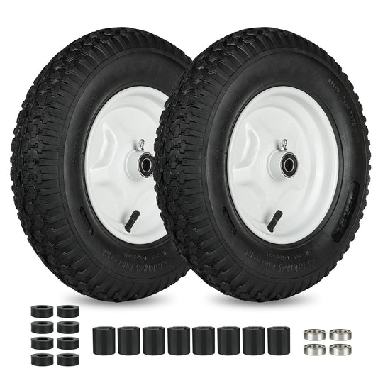 LotFancy 4.80/4.00-8” Tire and Wheel, 2 Pack 16” Pneumatic Wheelbarrow Tire, 5/8” Bearings, 3-7” Centered Hub