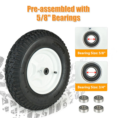 LotFancy 4.80/4.00-8” Tire and Wheel, 2 Pack 16” Pneumatic Wheelbarrow Tire, 5/8” Bearings, 3-7” Centered Hub