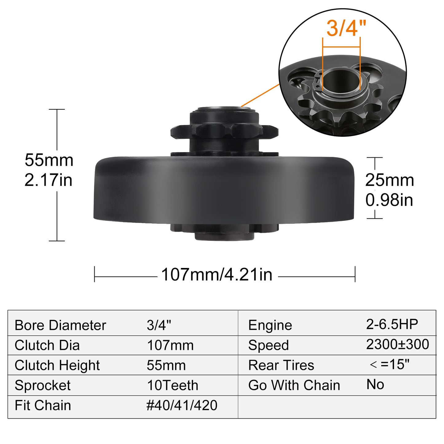 LotFancy Go Kart Minibike Centrifugal Clutch 3/4 5/8 Bore 10T 12T