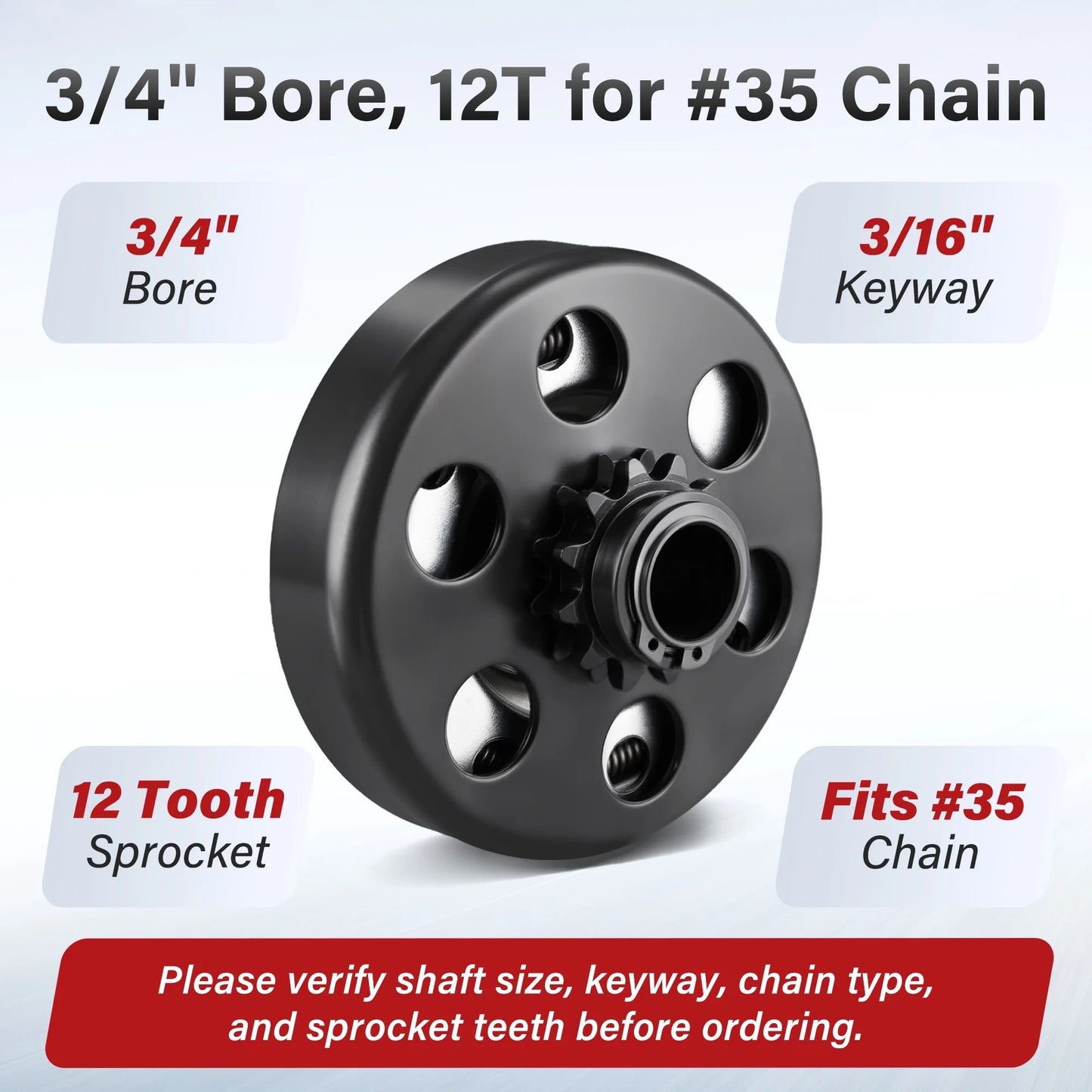 LotFancy Go Kart Clutch 3/4 Bore 12T for #35 Chain, Predator 212 Engine Centrifugal Clutch