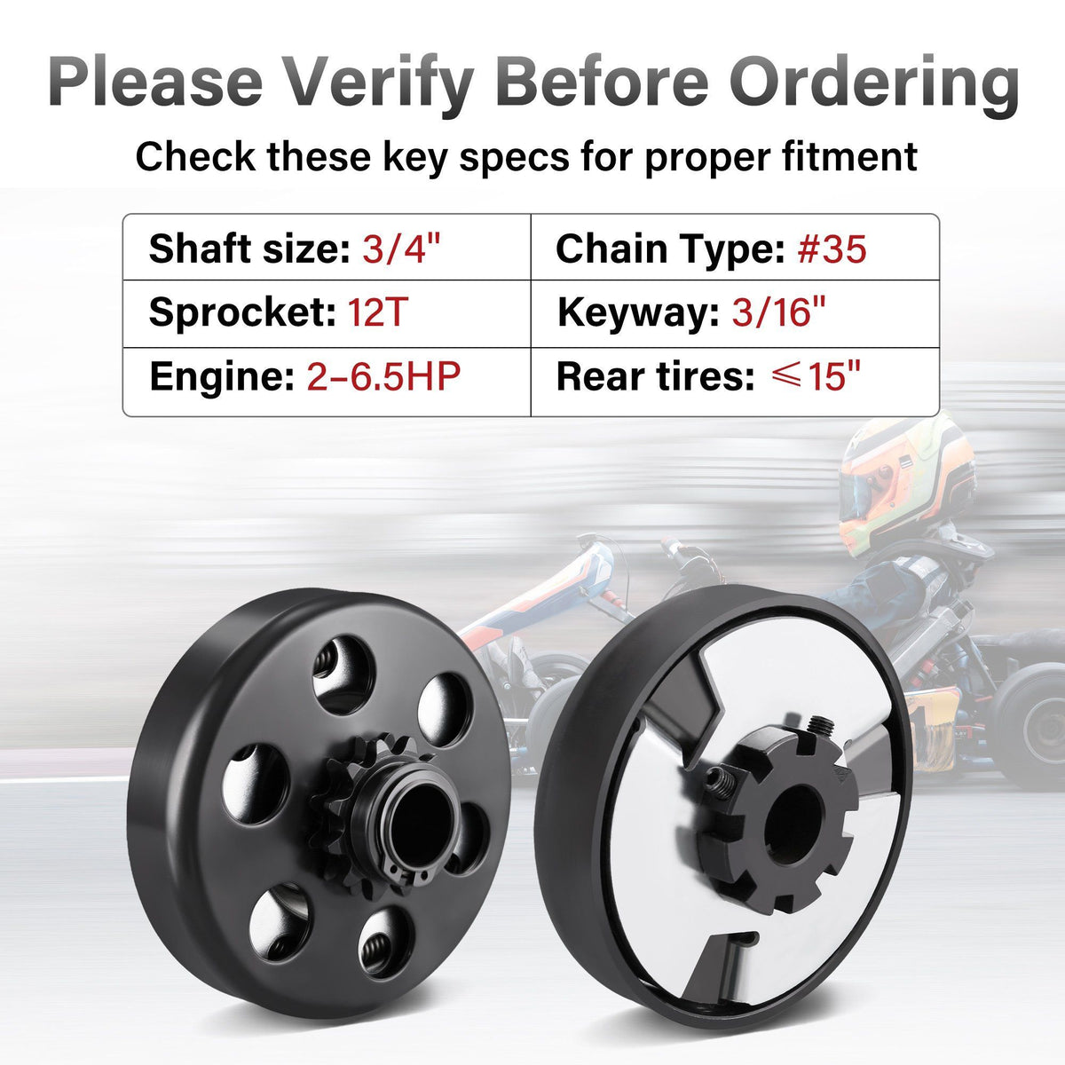 LotFancy Go Kart Clutch 3/4 Bore 12T for #35 Chain, Predator 212 Engine Centrifugal Clutch