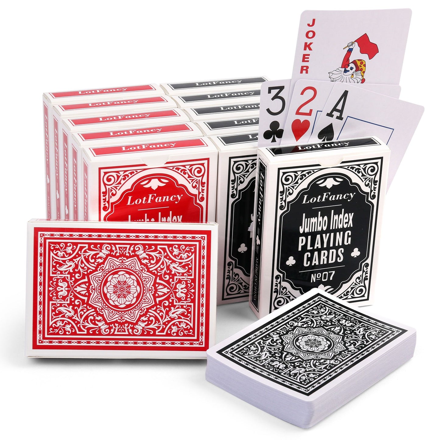 LotFancy Playing Cards, Jumbo Index, Large Print, Poker Size, for Texas Hold'em, Blackjack, Euchre Cards Games, Black and Red PMT