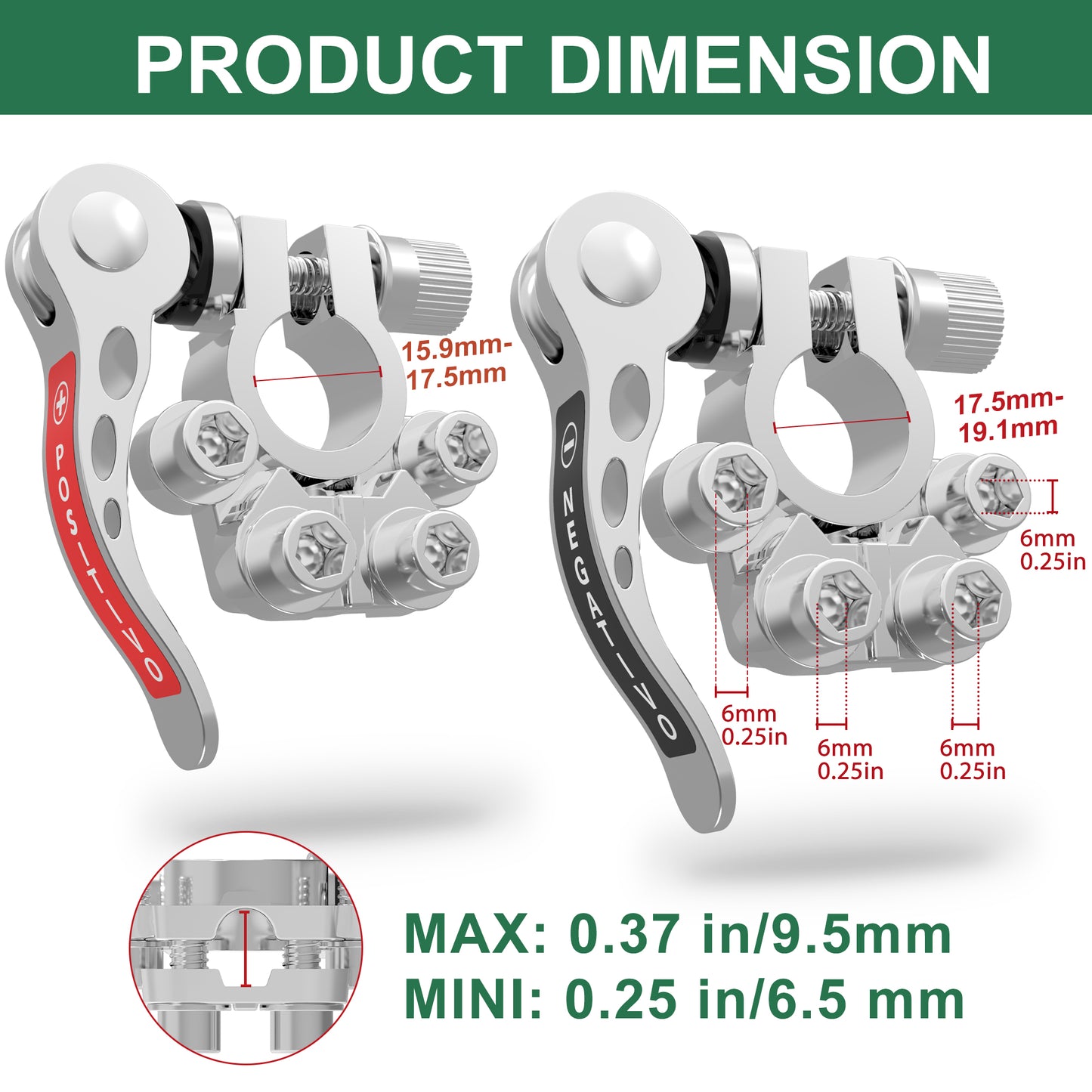 LotFancy Battery Terminal Connectors, Quick Release Disconnect Car Battery Terminal, Positive Negative for SAE/JIS Type A Posts