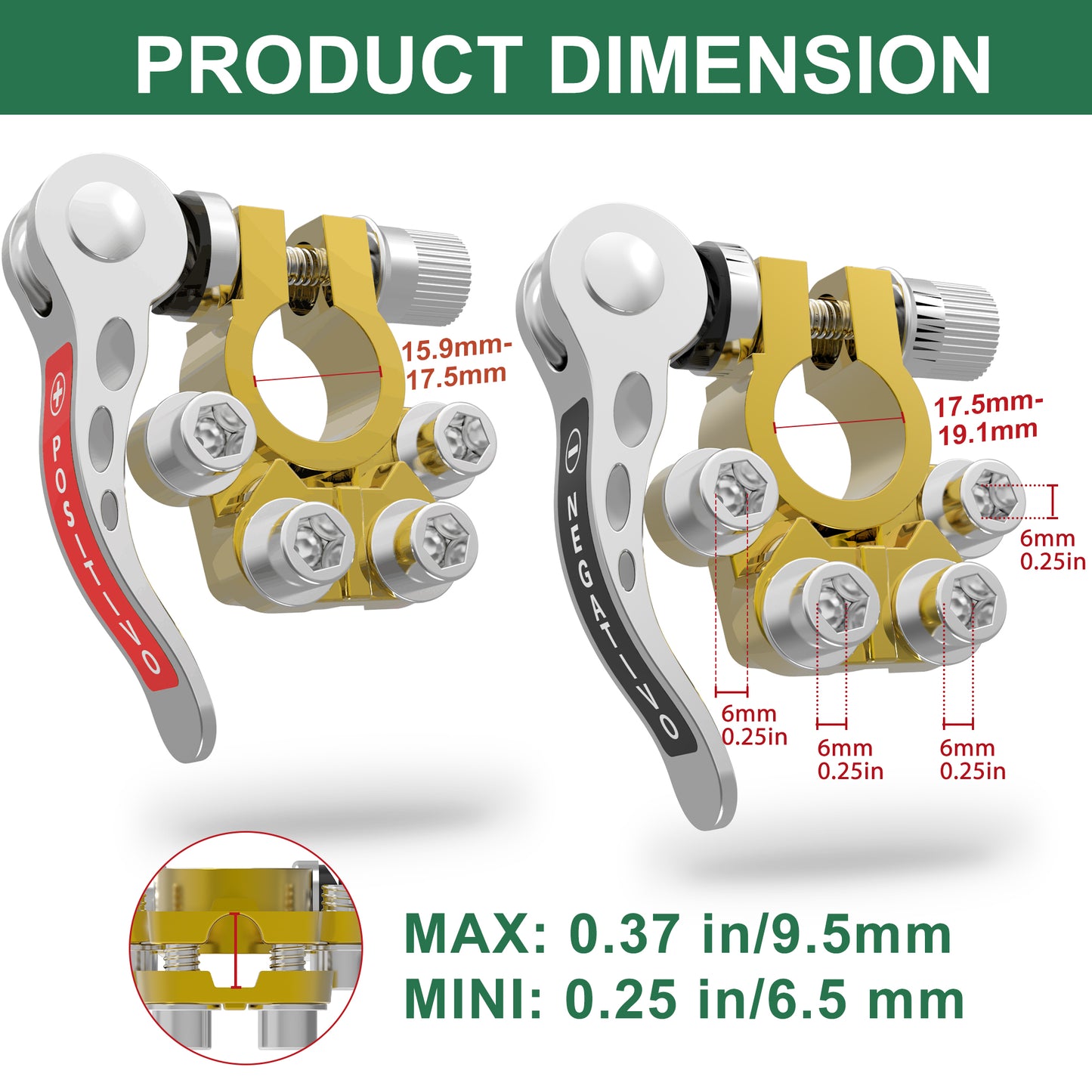 LotFancy Battery Terminal Connectors, Quick Release Disconnect Car Battery Terminal, Positive Negative for SAE/JIS Type A Posts